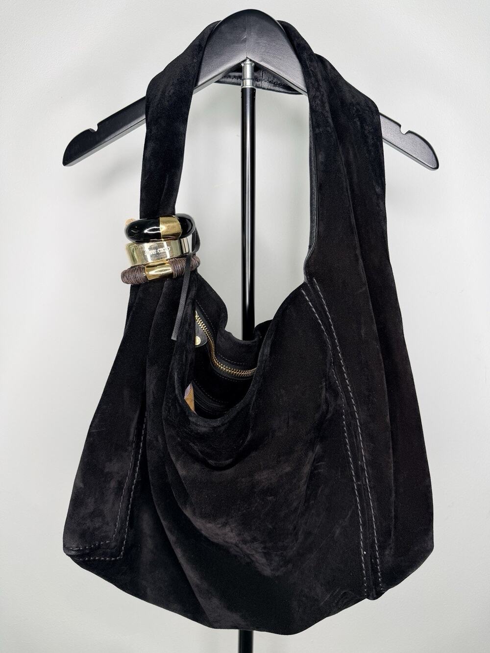 JIMMY CHOO-SABA HOBO-Handbag/Tote-Black Suede-Lightly Used-Italy-Authentic